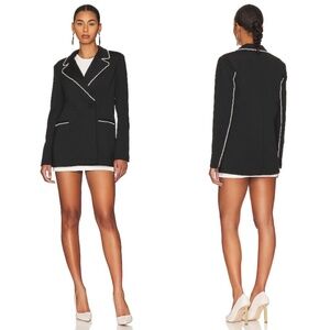 Good American Scuba Crystal Stud Lined Notch Lapel Long Sleeve Blazer